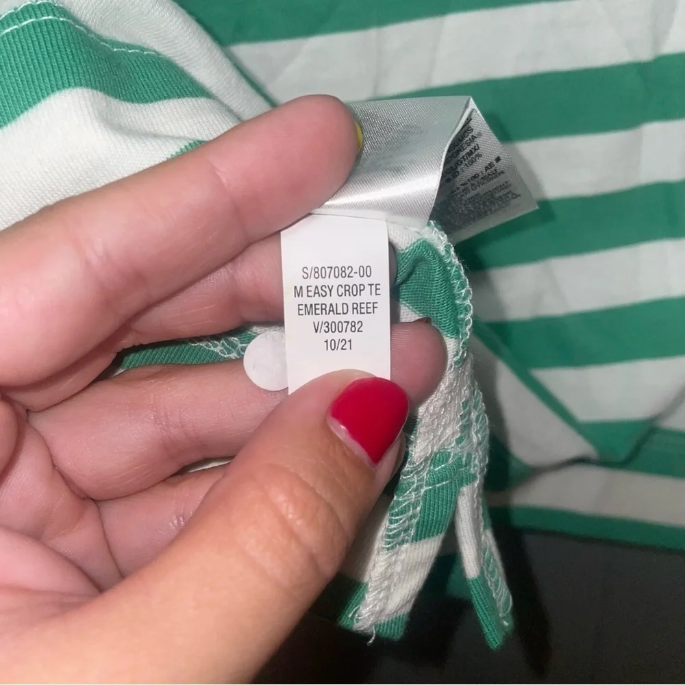Old Navy Loose Cropped Green and White Striped Tee Shirt XL 14/16